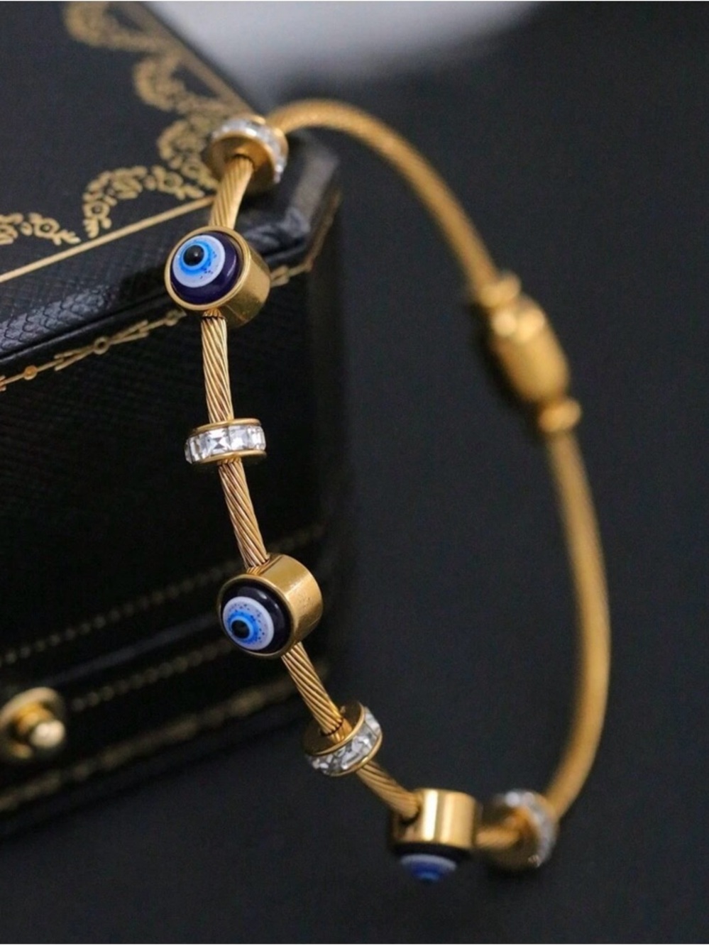 Gold-Tone Blue Evil Eye Cable Bangle Bracelet